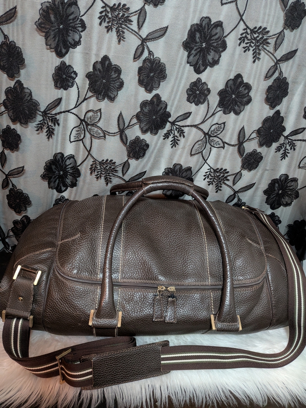 Dunhill Brown Pebbled Leather Travel Duffel | Made in Italy